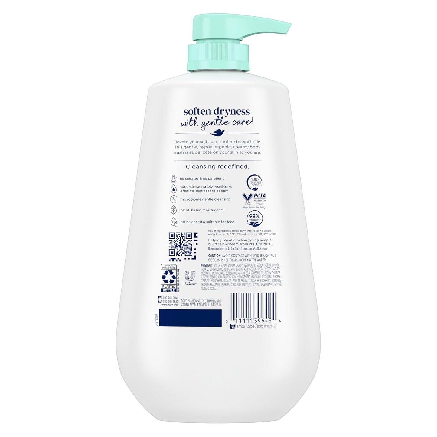 HOTDove Body Wash 3 Count Sensitive Skin For 24hr Lotion-Soft Skin Moisturizing Skin Cleanser Gentle Hypoallergenic Formula with No Sulfates No Parabens