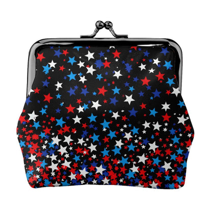 HOTRed White Blue Stars and Stripes American Flag Leather Coin Purse Compact Pouch Card Holder Wallet for Women Daily Use Travel Gifts
