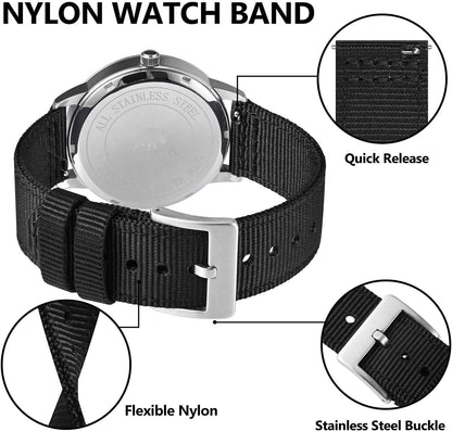 HOTBISONSTRAP Men’s Nylon Watch Bands, Two-Piece Military Watch Straps, Quick Release, Brushed Buckle, Band Width 18mm 19mm 20mm 22mm
