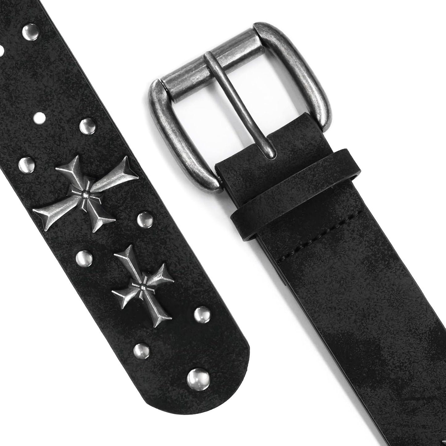 HOTblu&ben Studded Belt for Women, Y2K Punk Rock Belts with Metal Cross Rivet | Emo Stud Waistband for Jeans Pants, Gothic Grunge Strap for Men