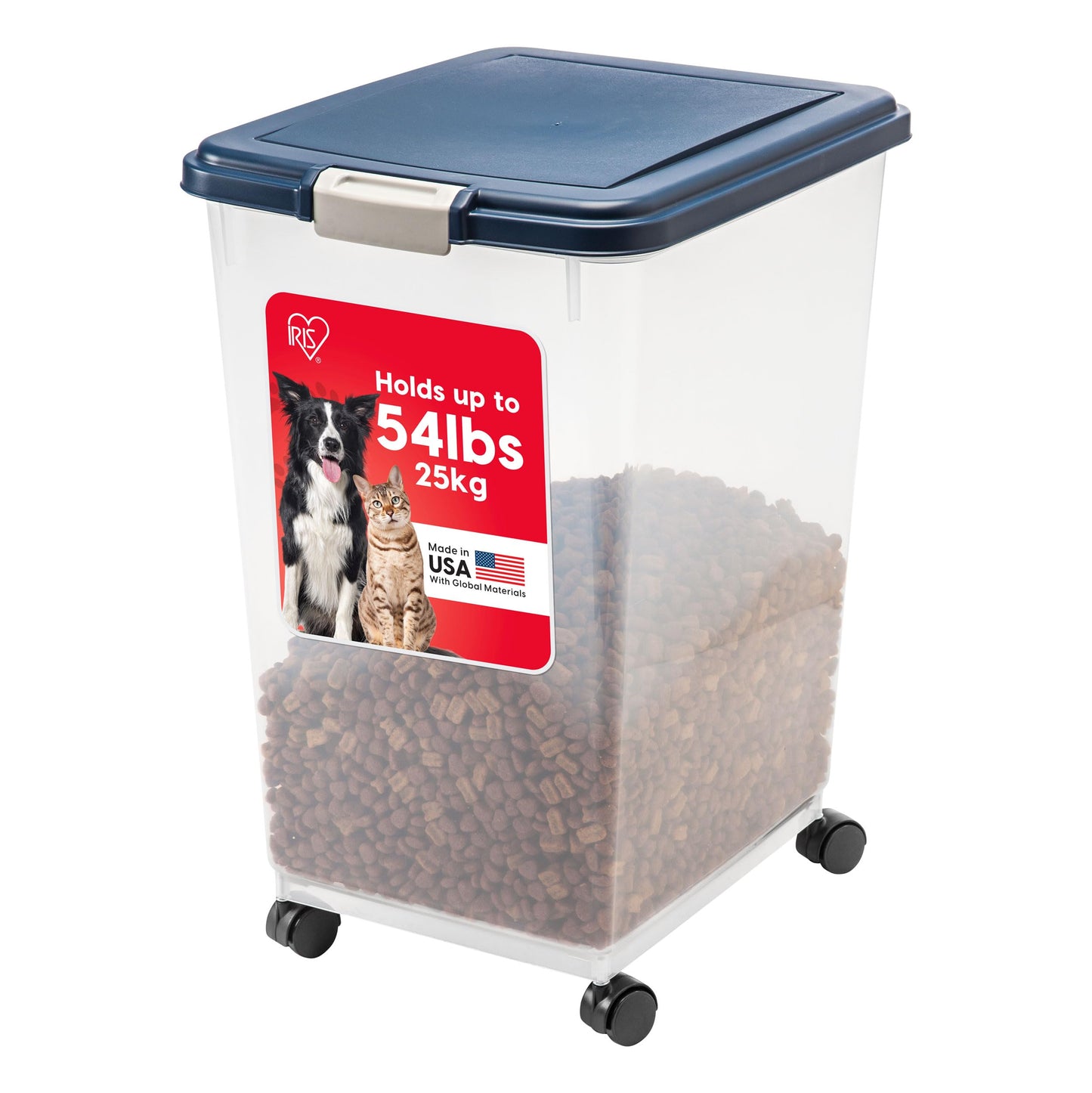 HOTIRIS USA Dog Food Storage Container, Airtight, 30 lb Capacity, Wheels | Airtight seal keeps kibble, bird seed, and pet food fresh while wheels provide easy mobility around the home.