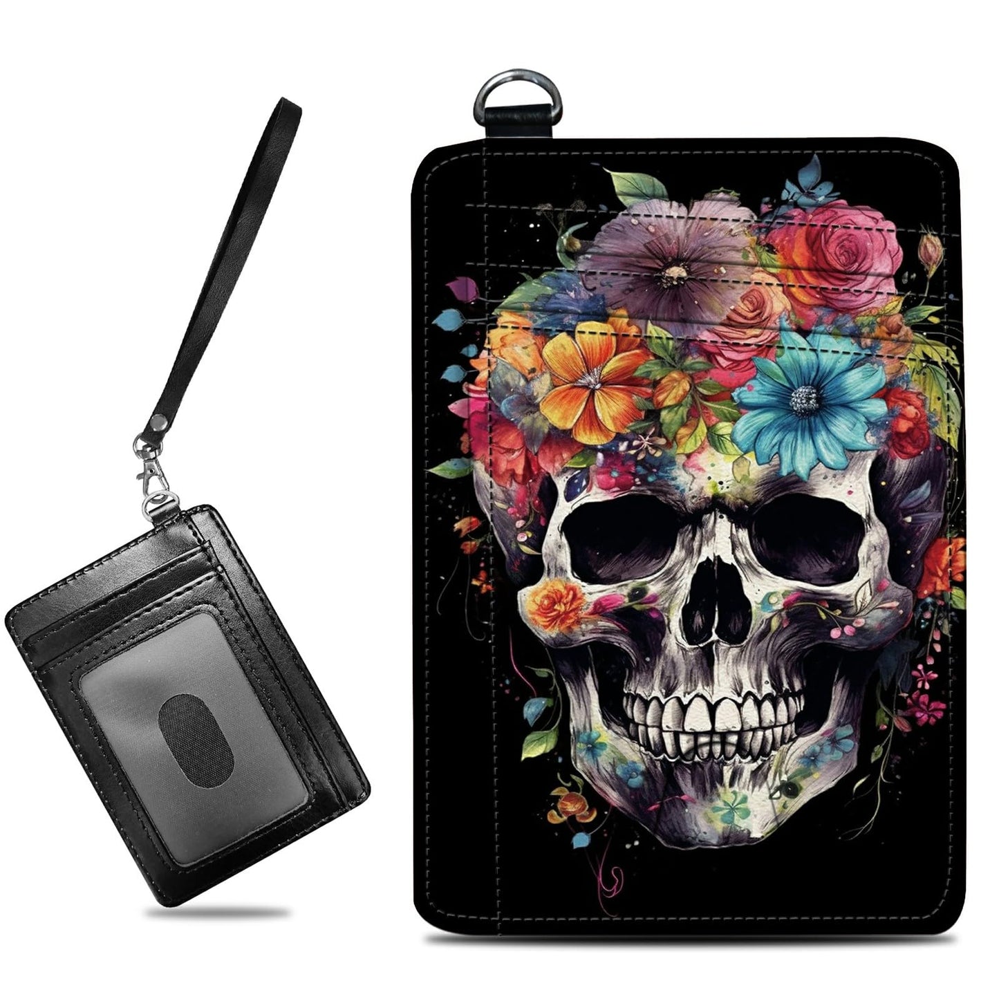 HOTCute Credit Card Holder with Zipper, Crow Skull RFID-Blocking Card Case Small Wallet for Women Men, Multi-slot Card Organizer Case Travel Accordion Wallet