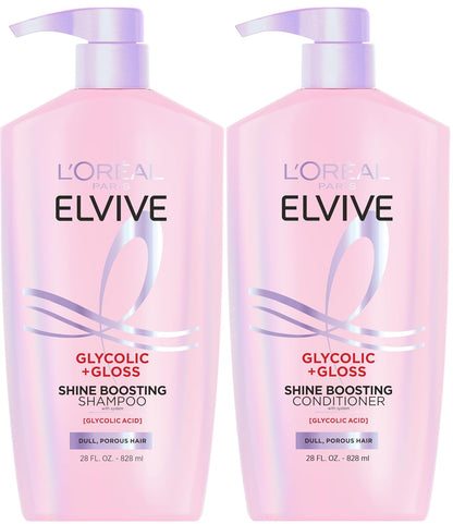 HOTL'Oreal Paris Elvive Glycolic + Gloss Shine Boosting Shampoo and Conditioner Set, Cleanses and Smooths Dull, Porous Hair Into High-Shine, Glossy Hair, 56 Fl Oz Set