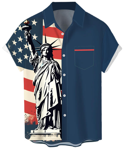 HOTWHO IN SHOP Men's 4th of July American Flag Patriotic Shirts Short Sleeve Button Up USA Memorial Day Shirts