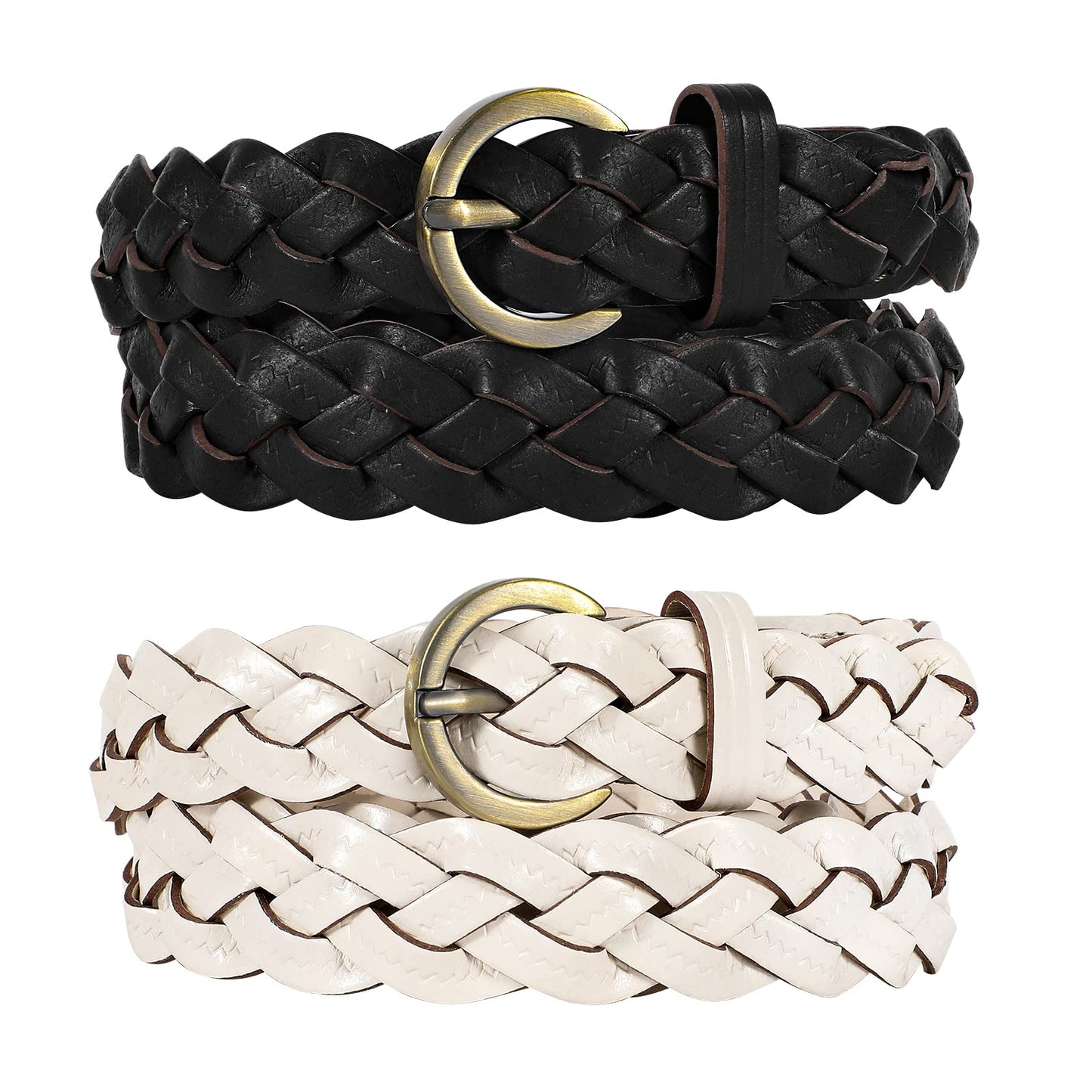 HOTXZQTIVE 2 Pieces Women's Braided Leather Belts Casual 0.9" Skinny Woven Belt for Jean Pant