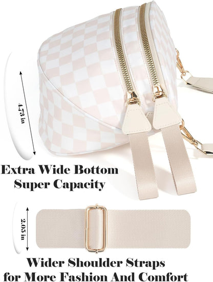 HOTBlack and White Checkered Crossbody Bag Bum Bag for Women,Spacious Checkered Purse Fanny Packs Belt Bag
