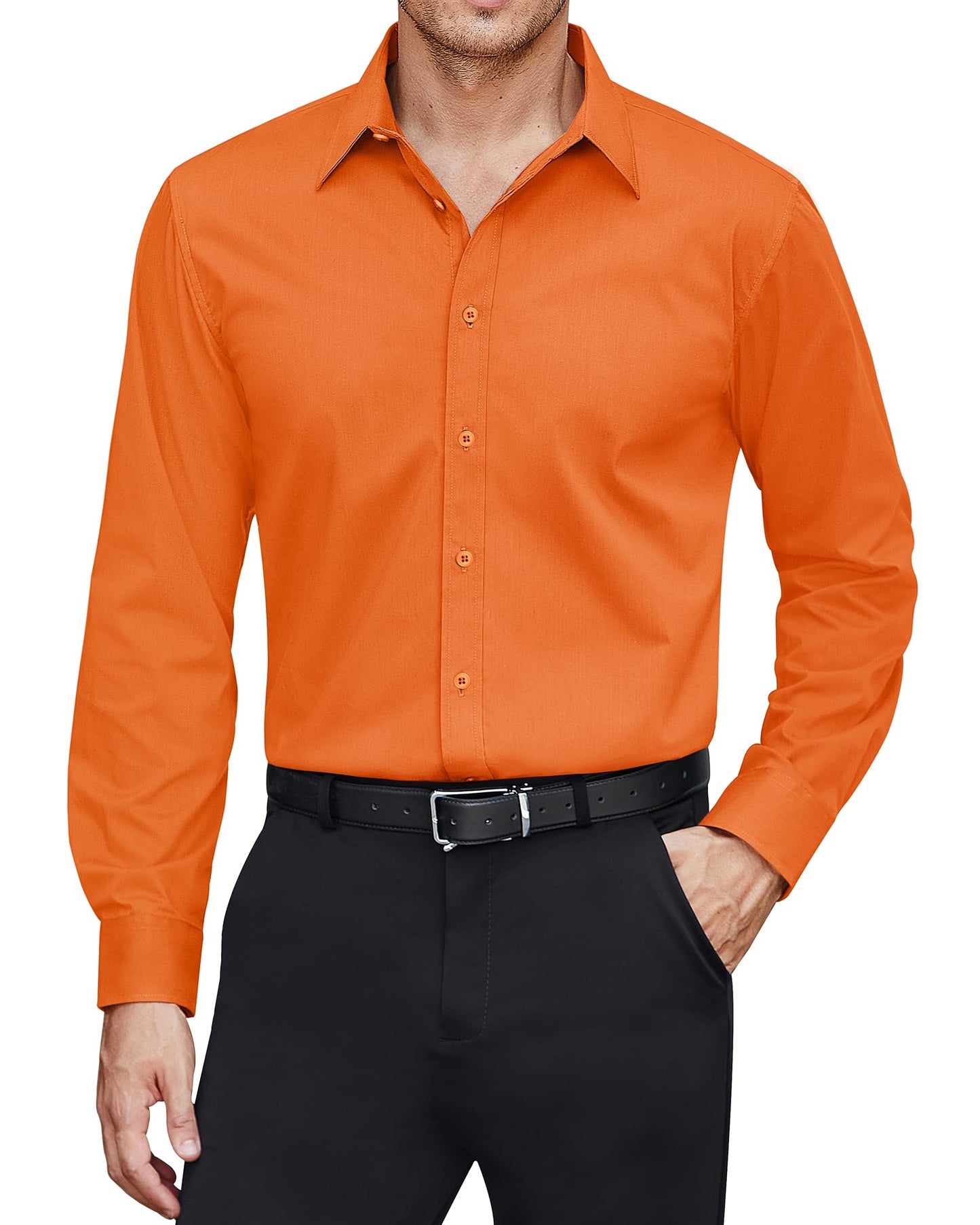 HOTJ.VER Men's Dress Shirts Stretch Stain Shield Long Sleeve Solid Formal Shirt Business Casual Button Down Shirts