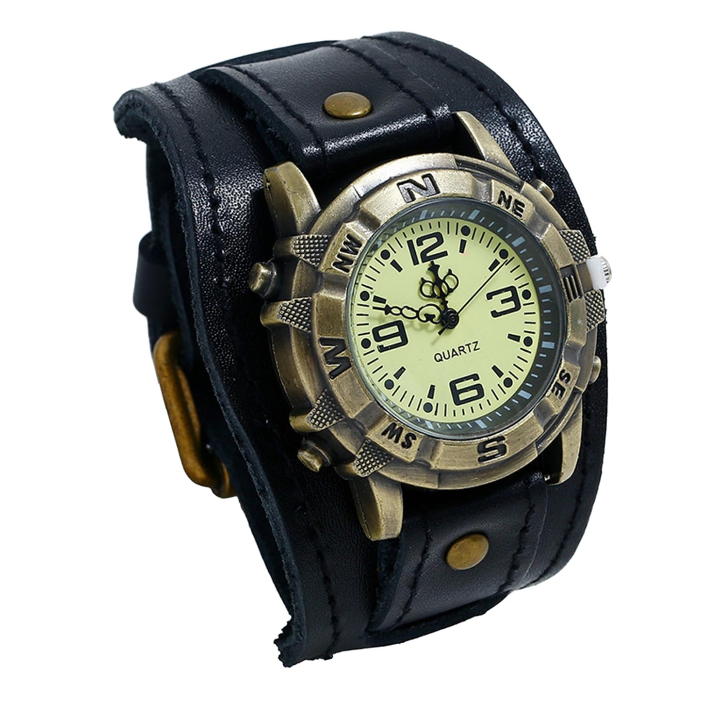 HOTAvaner Men's Vintage Leather Watches: Retro Punk Wide Band Cuff Steampunk Analog Quartz Wrist Watch