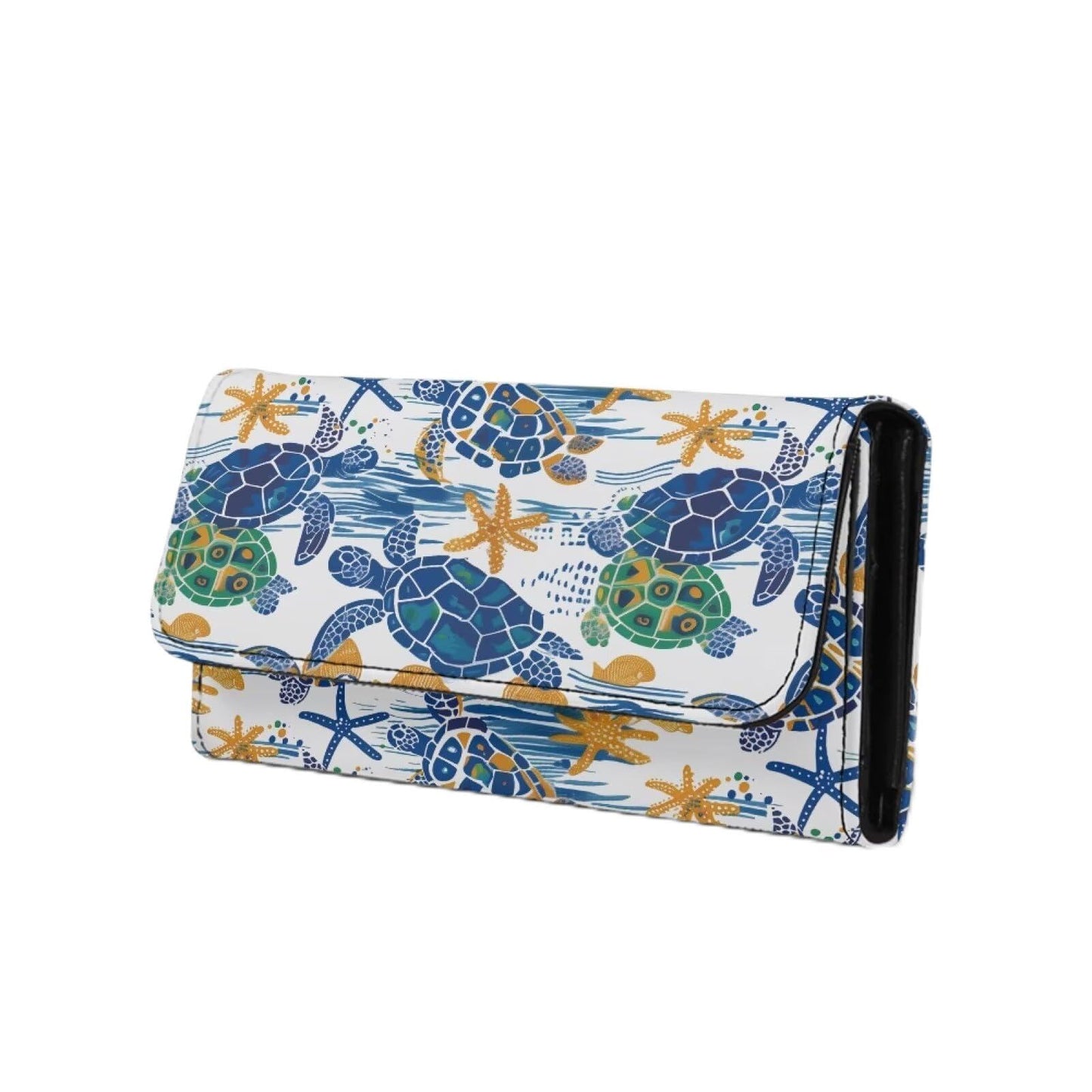 HOTLotus Mandala Women PU Leather Tri-fold Wallets Black And White Sketch Flower Zipper Pocket Buckle Money Manager Starry Sky Tall Billfold Secretary Cash Wallet
