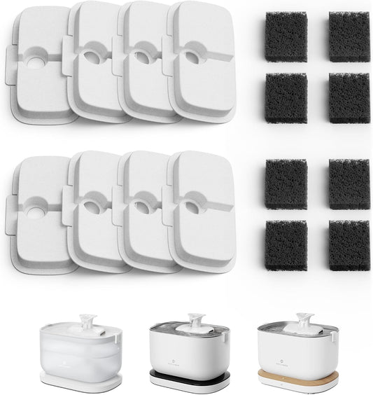 HOTPETLIBRO Replacement Filters for Dockstream Cat Water Fountain PLWF106/PLWF116/PLWF115/PLWF105/PLWF005, 4 Months Set of Replacement Filters for Ultra Quiet Cat Fountain, 8 Count for Pet Water Fountain
