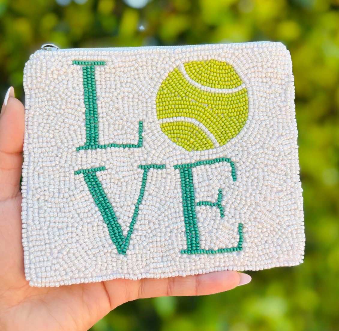 HOTLOVE TENNIS Beaded Pouch, Coin Pouch, Tennis Purse, White Tennis Beaded Coin Pouch, Small Wallets for Her