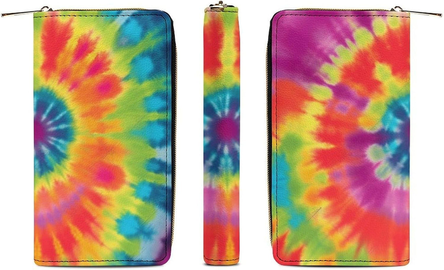 HOTTie Dye Rainbow Print Long Wallet for Women Men PU Leather Card Holder Organizer with Zipper Coin Pocket & Cash Slots