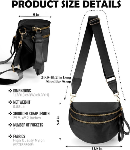 HOTPure Colour Crossbody Bag Bum Bag for Women,Spacious Purse Fanny Packs Belt Bag,Oversized Bum Bag (Colour Bum Bag-Black)