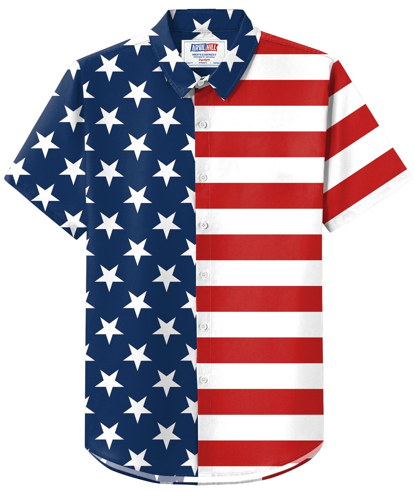 HOTArvilhill Men American Flag Button Shirt 4th of July Short Sleeve Shirts (S-3XL)