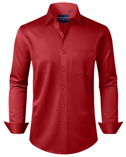 HOTAlimens & Gentle Men's Dress Shirts Long Sleeve Wrinkle-Free Stretch Shirts Solid Formal Button Down Shirt with Pocket