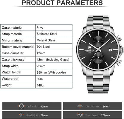 HOTGOLDEN HOUR Fashion Business Mens Watches with Stainless Steel Waterproof Chronograph Quartz Watch for Men, Auto Date