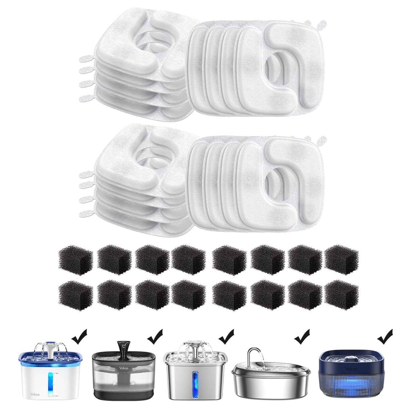 HOTVeken Cat Water Fountain Filters, 4 Pack Replacement Filters & 4 Pack Replacement Pre-Filter Sponges Set for 50oz, 84oz, 95oz or 108oz Automatic Pet Fountain Dog Water Dispenser