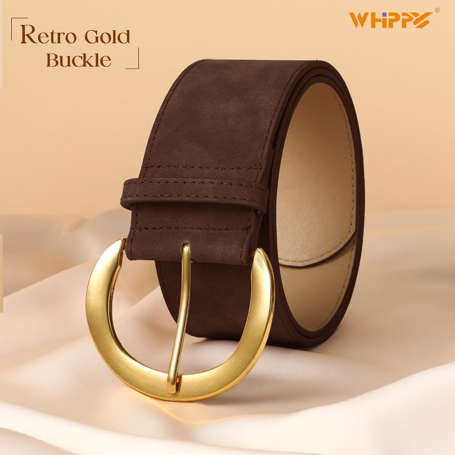 HOTWHIPPY Women’s Wide Leather Belt for Dresses Fashion Casual Laides Thick Suede Belt with Gold Buckle
