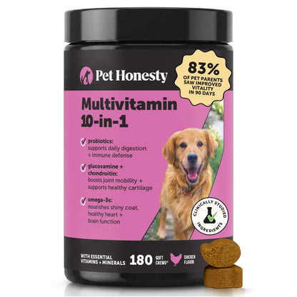HOT10-in-1 Dog Multivitamin Supplement with Glucosamine & Probiotics - Hip & Joint Support, Digestive Health, Immune Support, Heart & Skin - All-in-One Daily Vitamins & Omega-3s (Peanut Butter, 90 ct)