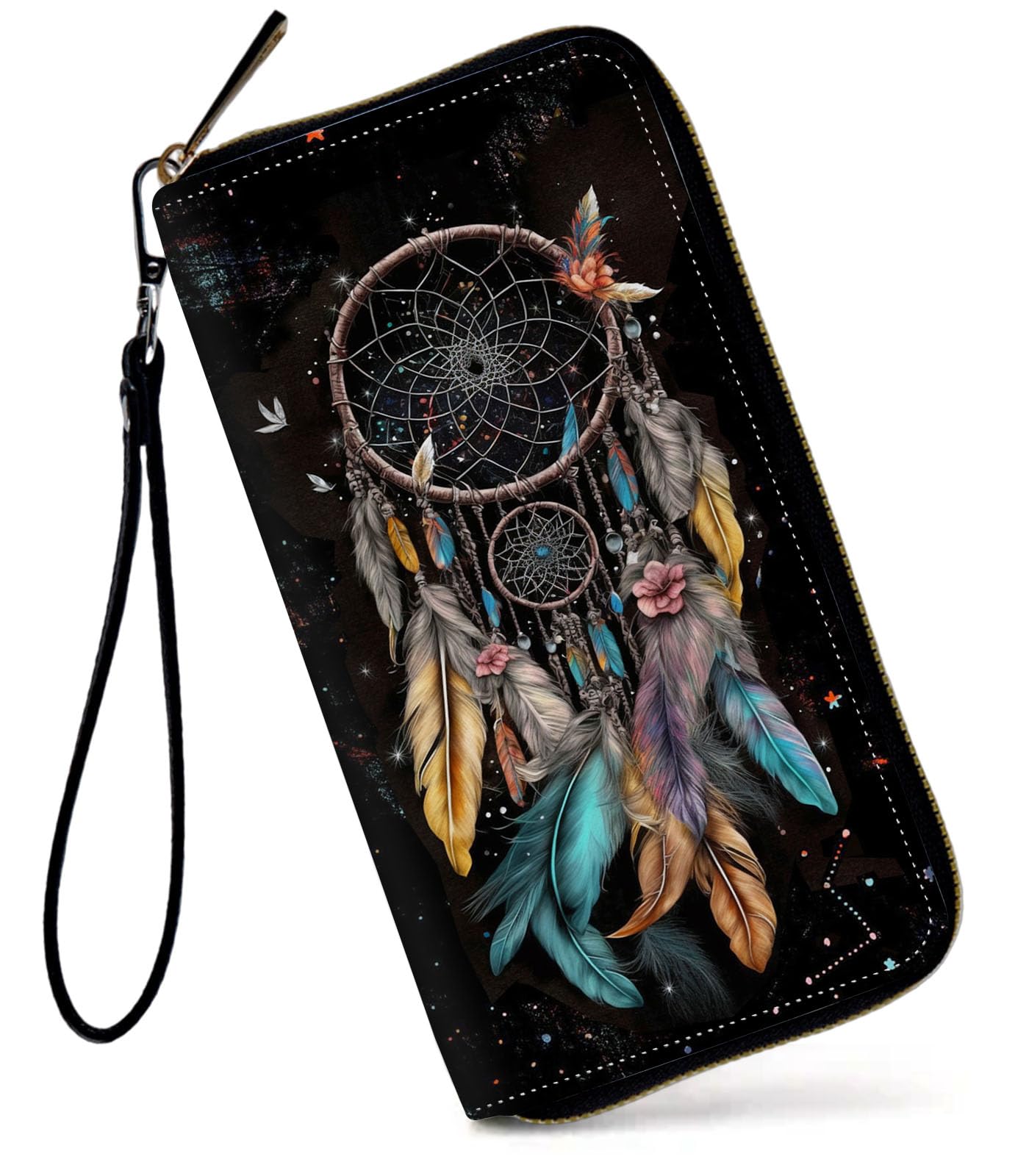 HOTWomens Wallet, Large Capacity RFID Blocking PU Leather Wristlet Wallets for Women Ladies Men Credit Card Holder Zipper Wallet Phone Holder Clutch Travel Purse, Art Moon Starry Night