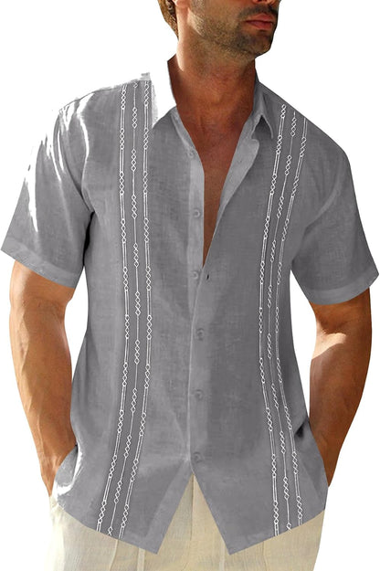 HOTRuncati Mens Short Sleeve Guayabera Shirts Linen Button Down Cuban Shirt | Cotton blend, Mexican style, Button up, Embroidered, Loose fit, Barong tagalog, Bowling shirts, for Summer Beach, Wedding