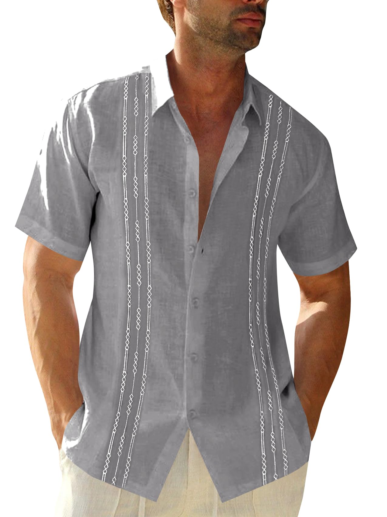 HOTRuncati Mens Short Sleeve Guayabera Shirts Linen Button Down Cuban Shirt | Cotton blend, Mexican style, Button up, Embroidered, Loose fit, Barong tagalog, Bowling shirts, for Summer Beach, Wedding