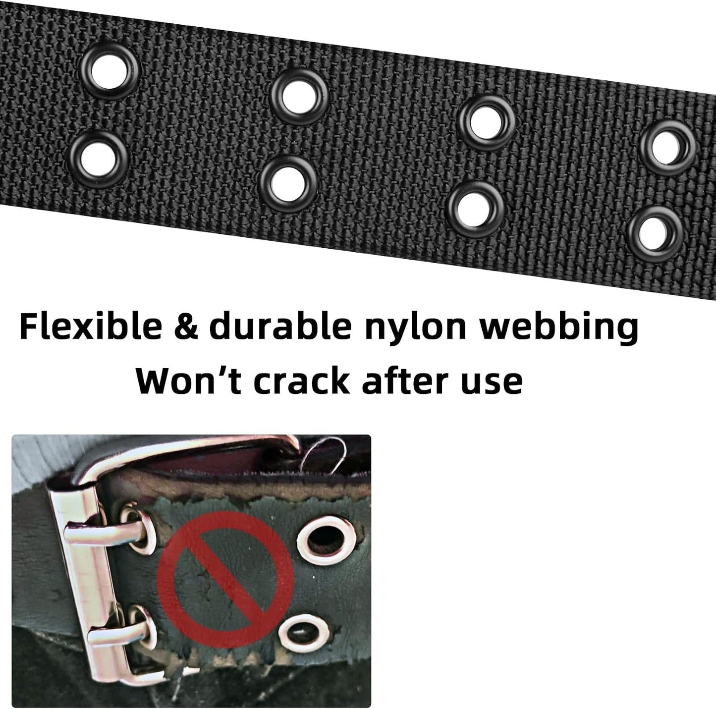 HOTDouble Prong Belt Plus Size 39 to 71'' Black Grommet Nylon Belts for Men Women Unisex