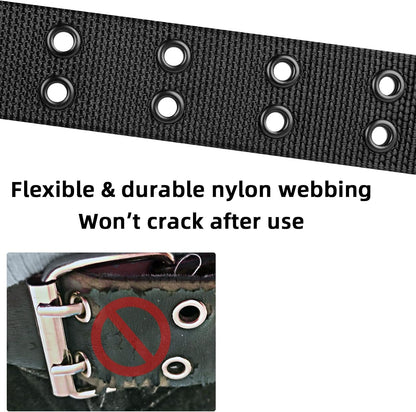 HOTDouble Prong Belt Plus Size 39 to 71'' Black Grommet Nylon Belts for Men Women Unisex