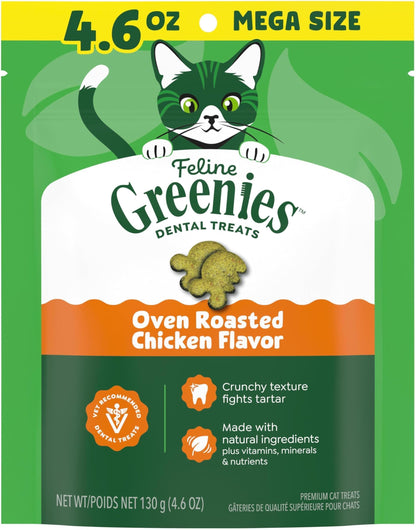 HOTGreenies Feline Natural Dental Cat Treats, Roasted Chicken Flavor, 21 oz | #1 vet-recommended, 36% less tartar in 28 days, cleans to gumline, under 2 calories per treat, natural ingredients