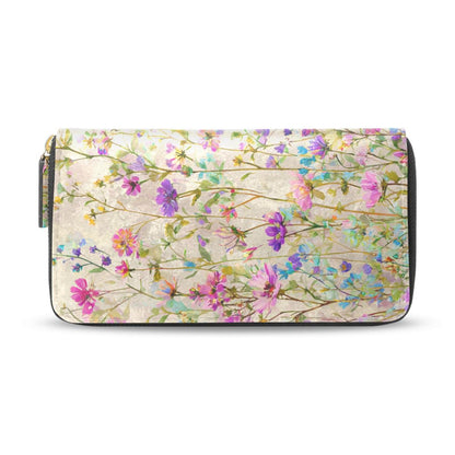HOTWomens Long Leather Wallet Zip Around Clutch Purse Large Capacity Card Holder Organizer Pink Grid Roses