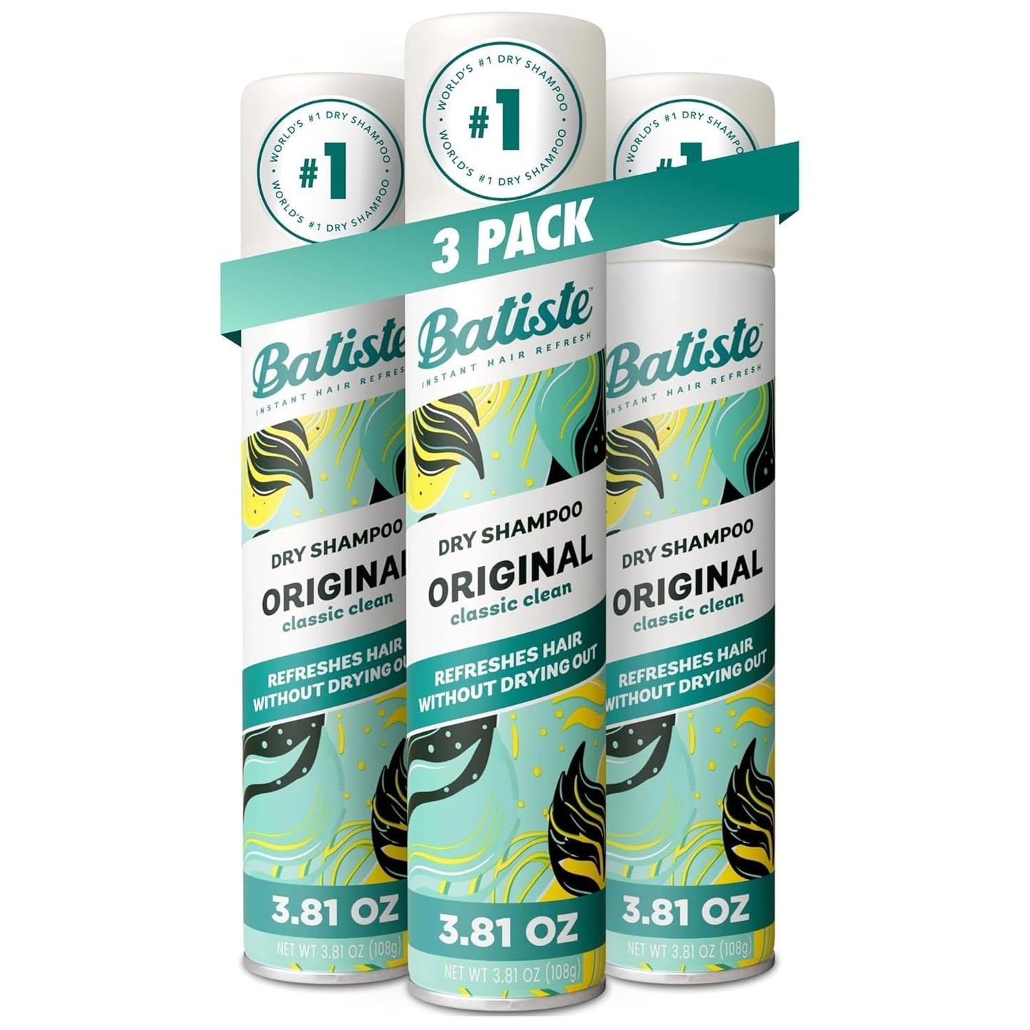 HOTBatiste Dry Shampoo, Waterless shampoo, Original, 3.81oz, Pack of 3