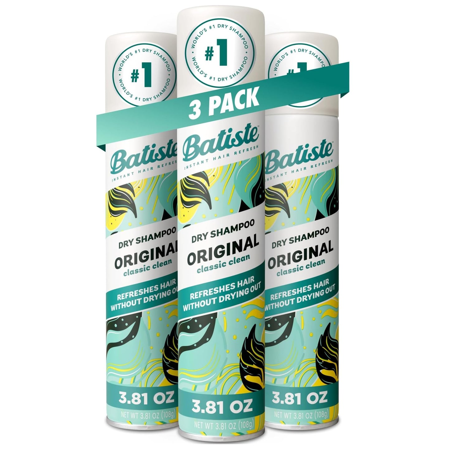 HOTBatiste Dry Shampoo, Waterless shampoo, Original, 3.81oz, Pack of 3