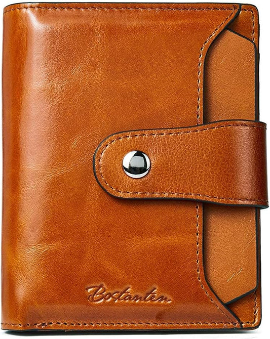 HOTBOSTANTEN Women's Leather Designer Handbags Tote Purses Shoulder Bucket Bags and Leather Wallet RFID Blocking Small Bifold Zipper Pocket Wallet Card Case Brown Bundle