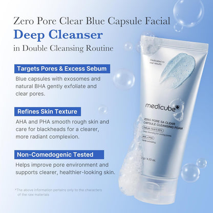 HOTmedicube Facial Cleanser Zero Pore Capsule Cleansing Foam | Daily Gentle Cleanser for Skin Texture, Blackhead & Pore Care - AHA, BHA & PHA for Deep Cleansing, Korean Skincare, 4.23 oz