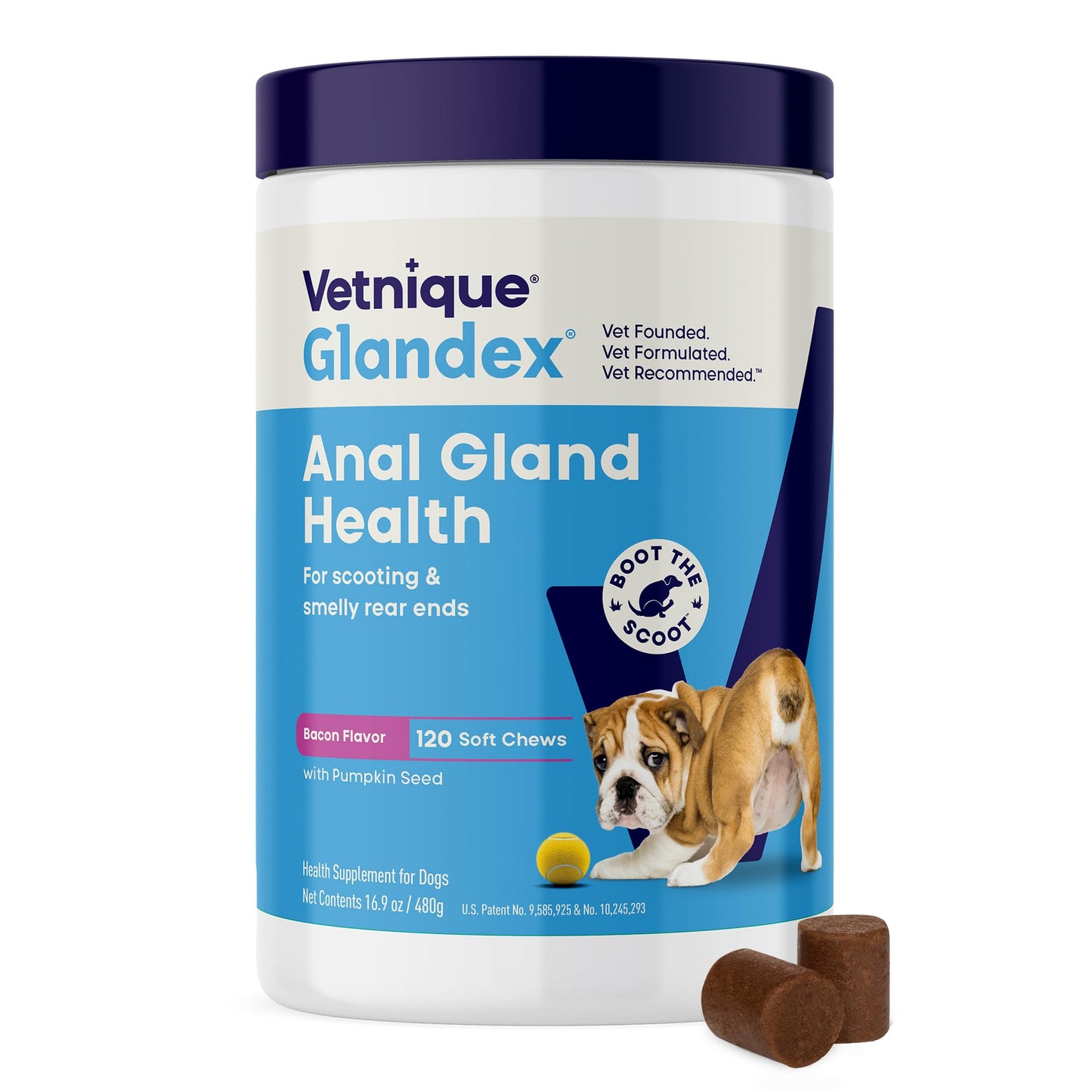 HOTVetnique Glandex for Dogs Anal Gland Chews 120ct, Pumpkin/Digestive Enzymes | Anal Gland Dog Treats, Boot the Scoot + Fishy Odor Support, Fiber, Probiotics, Quercetin + Apple Pectin, Peanut Butter