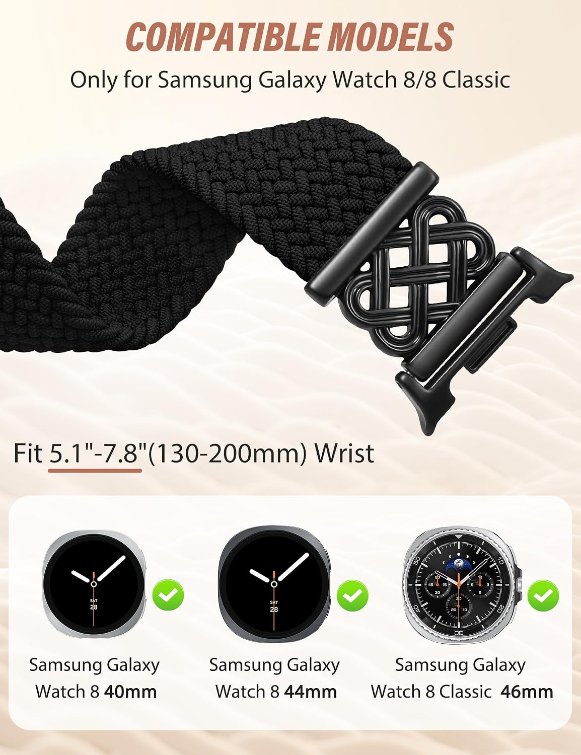 HOTBraided Magnetic Band Compatible with Samsung Galaxy Watch 8 40mm 44mm/8 Classic 46mm Women Men, Celtic Metal Stretchy Elastic Dressy Nylon Bracelet Strap, No for Galaxy Ultra/7/6/5/4/3/2/1