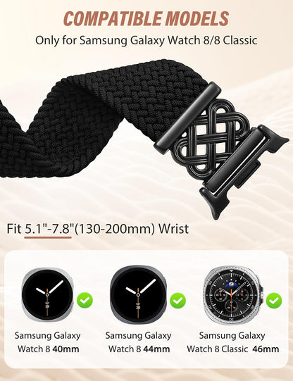 HOTBraided Magnetic Band Compatible with Samsung Galaxy Watch 8 40mm 44mm/8 Classic 46mm Women Men, Celtic Metal Stretchy Elastic Dressy Nylon Bracelet Strap, No for Galaxy Ultra/7/6/5/4/3/2/1
