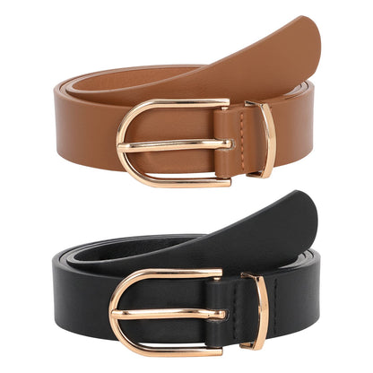 HOTJASGOOD Women’s Leather Belts for Jeans Pants Fashion Ladies Belt with Gold Buckle
