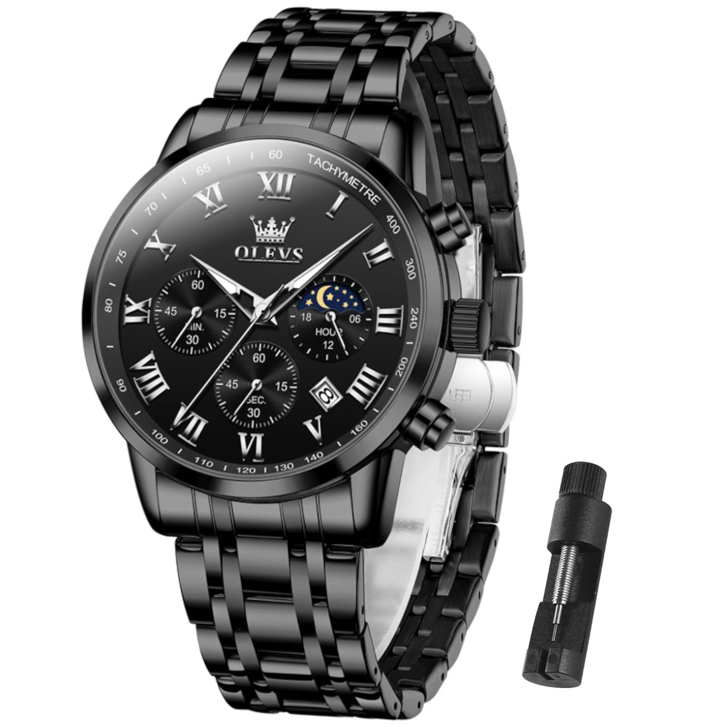 HOTOLEVS Men Multifunction Watch, Multi Dial Waterproof Luminous Chronograph Men's Watch with Date Gift for Men,Stainless Steel Watches for Men,Classic Men Wrist Watch