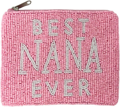 HOTBest Nana Ever Beaded Coin Purse Pouch Pink Beaded Pouch Purse Gift for Grandma Mother's Day Gift Small Wallet Nana Gifts