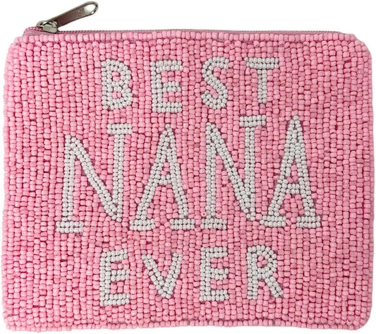 HOTBest Nana Ever Beaded Coin Purse Pouch Pink Beaded Pouch Purse Gift for Grandma Mother's Day Gift Small Wallet Nana Gifts