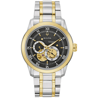 HOTBulova Men's Classic Sutton 4-Hand Automatic Watch, 24-Hour Sub Dial, Open Aperture, Self-Winding, Exhibition Caseback, Double Curved Mineral Crystal, Luminous Hands, 42mm