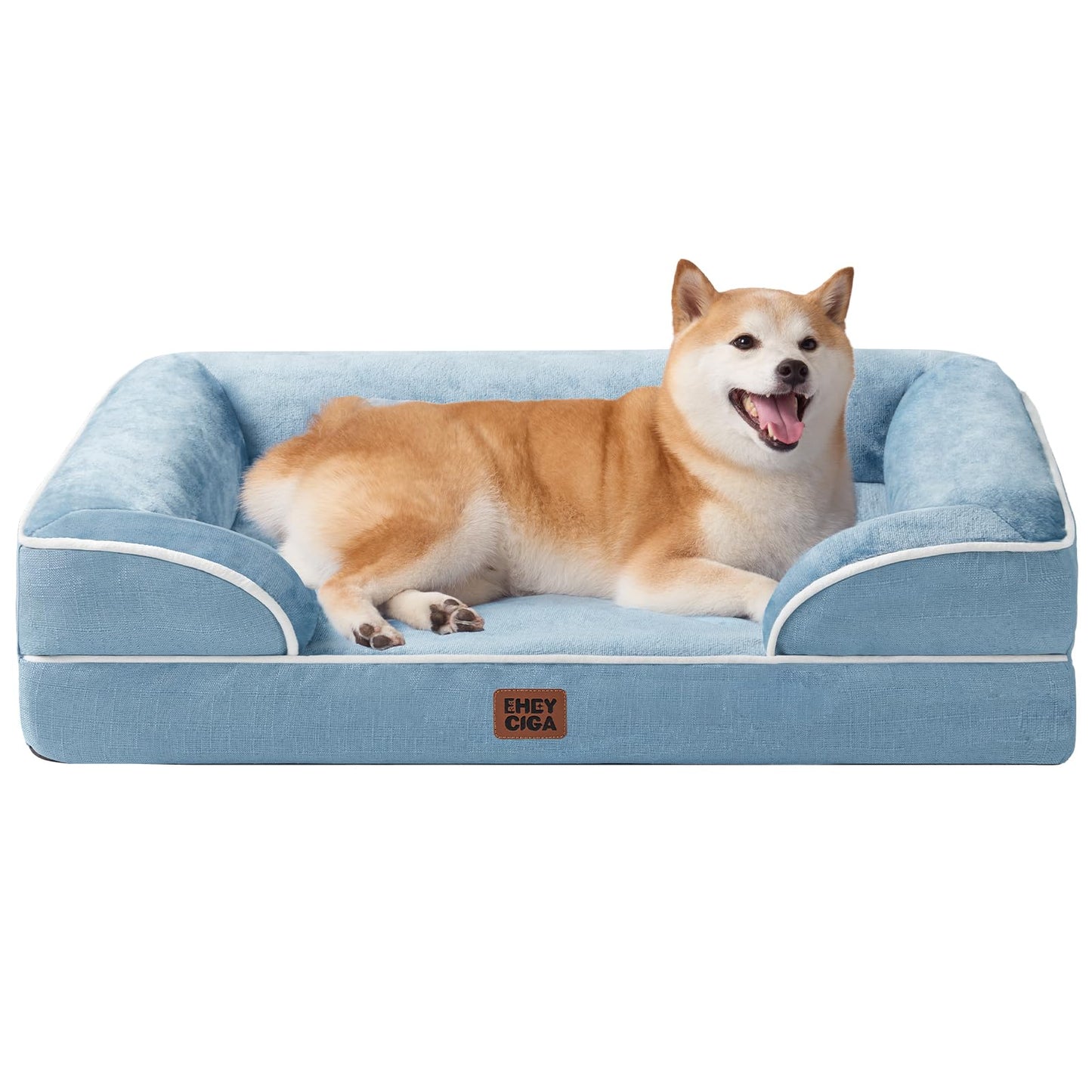 HOTEHEYCIGA Orthopedic Dog Beds for Extra Large Dogs 44x32Inch, Polyurethane Foam XL Pet Bed with Sides, Non-Slip and Egg-Crate Foam Big Dog Couch Bed with Washable Removable Cover, Grey
