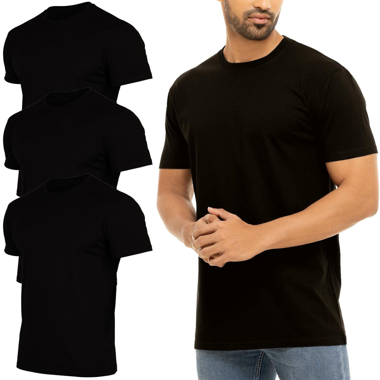 HOTMens T-Shirts Multipack 100% Cotton Crew Neck Shirt Short Sleeve Regular Shirts for Man Plain Men's Tee Gifts Packs
