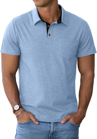 HOTSailwind Men's Cotton Polo Shirts Short Sleeve Casual Summer Shirts Classic Collared Golf Shirt with Pocket