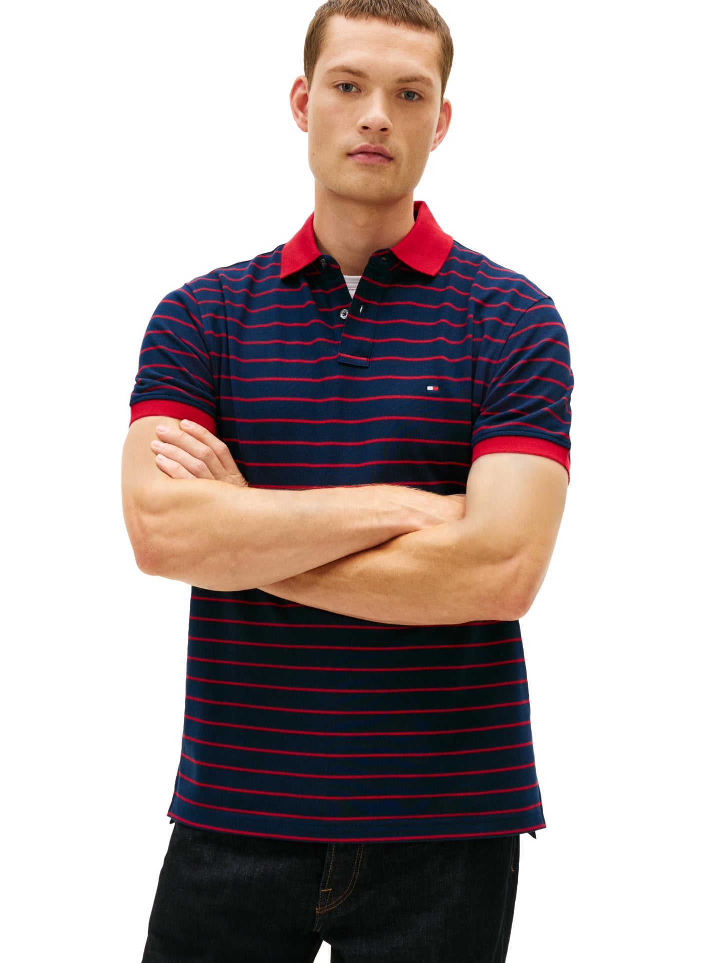 HOTTommy Hilfiger Men's Short Sleeve Polo Shirts in Classic Fit with Stretch and Organic Pique Cotton
