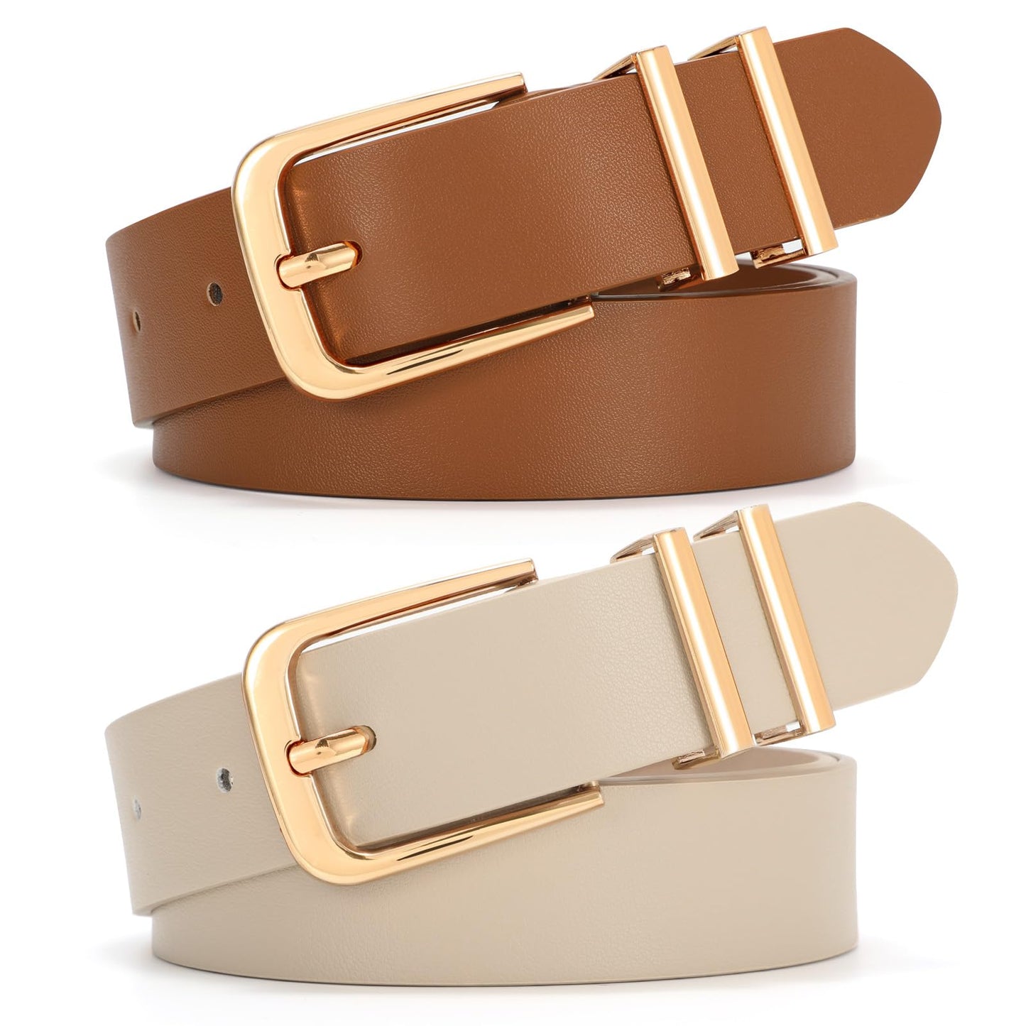 HOTSANSTHS 2 Pack Women Belt for Jeans Pants, Simple Fashion Ladies Waist Belt with Gold Buckle, 1inch Width