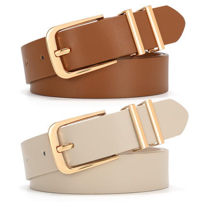 HOTSANSTHS 2 Pack Women Belt for Jeans Pants, Simple Fashion Ladies Waist Belt with Gold Buckle, 1inch Width
