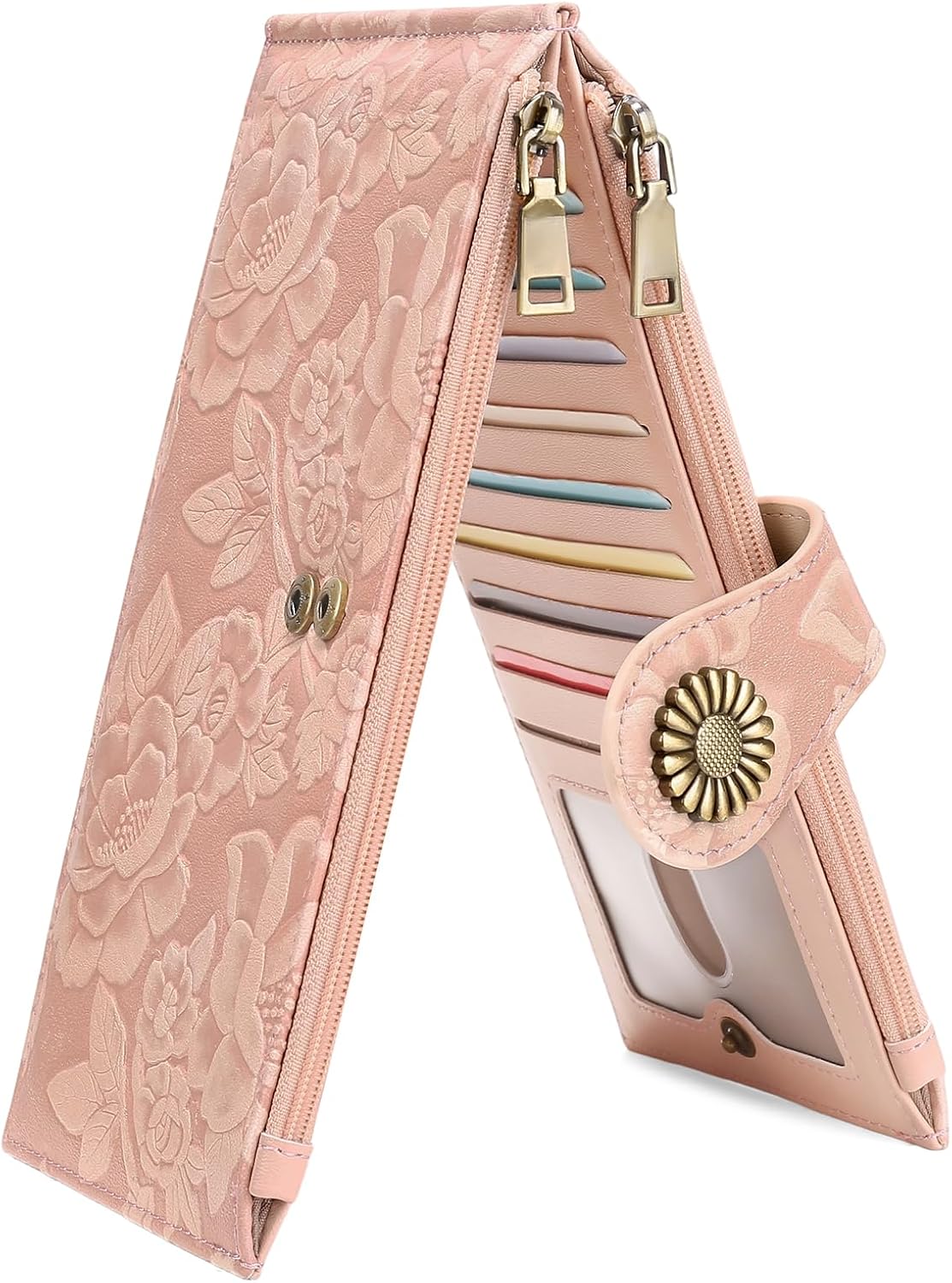 HOTFALAN MULE Slim Wallet for Women RFID Blocking Bifold Leather Card Holder | Vegan Leather RFID Wallet Women Ladies Clutch Purse Multi Card Wallet Case with 2 Zipper Pockets