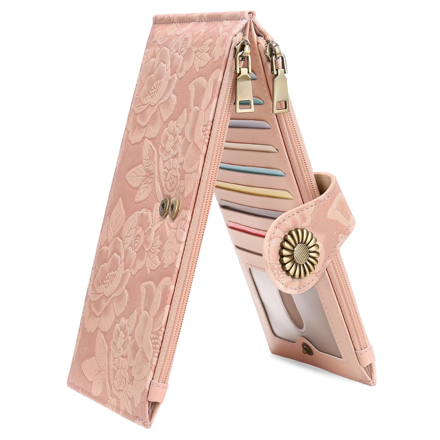 HOTFALAN MULE Slim Wallet for Women RFID Blocking Bifold Leather Card Holder | Vegan Leather RFID Wallet Women Ladies Clutch Purse Multi Card Wallet Case with 2 Zipper Pockets